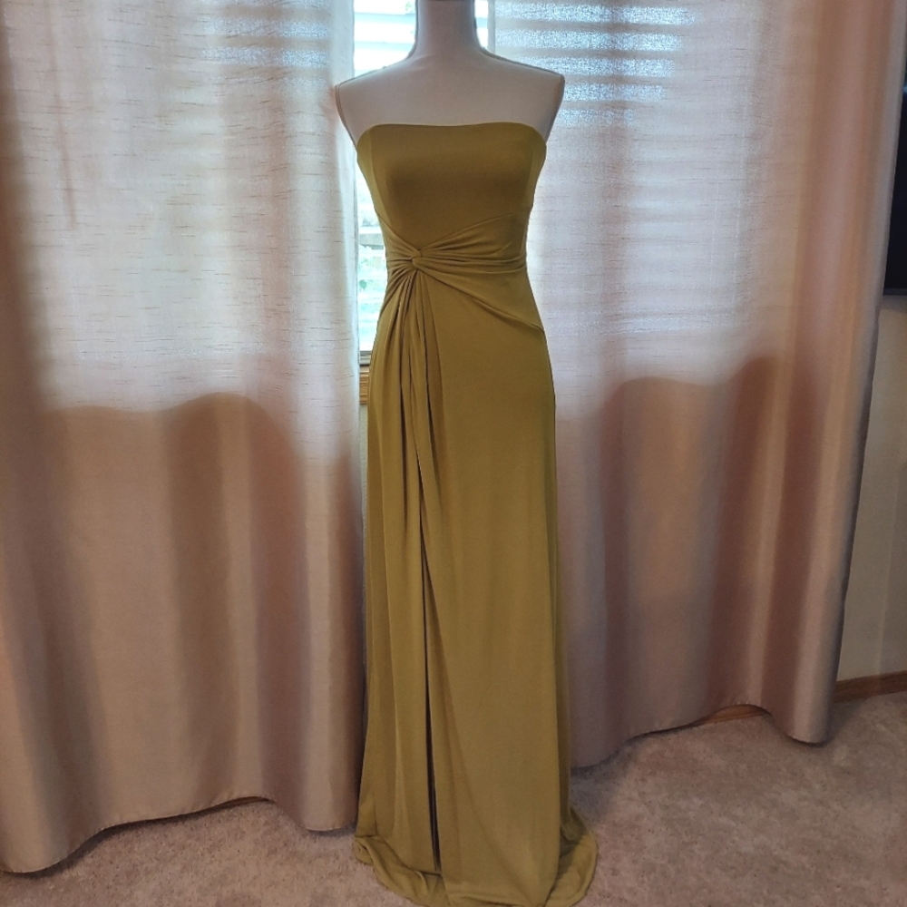NWT! Elegant Olive Green Strapless Evening Gown. Wedding. Prom. Special Size S